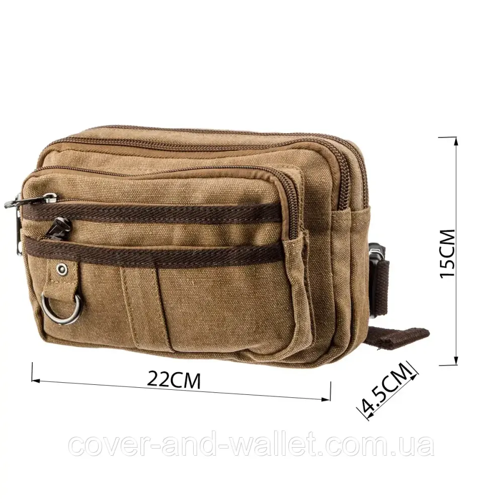 Мужская сумка-бананка на молнии из текстиля коричнего цвета Puos 20160 Киев - изображение 3