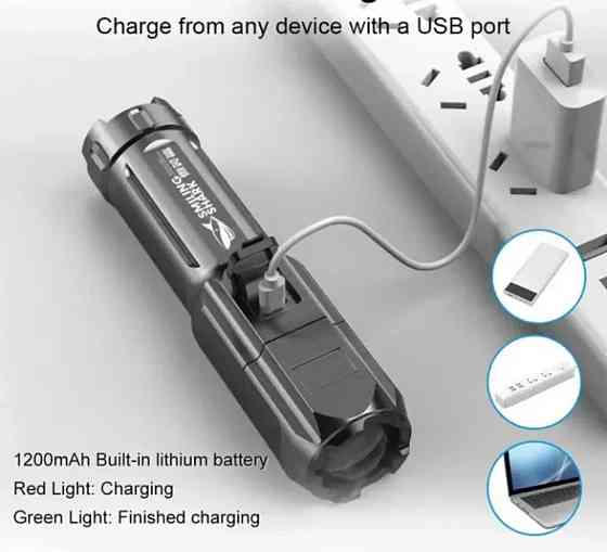 Светодиодный фонарик на акумуляторе USB телескопический 3 режима 13 на 3,5 см черный Киев