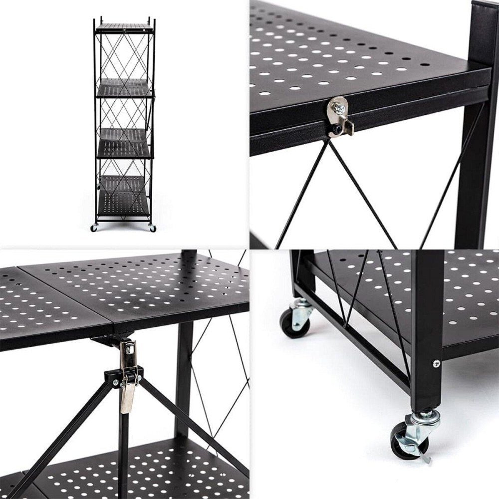 Стелаж мобільний чотириярусний універсальний розкладний з нержавіючої сталі 126х72х34см Чорний SW-00002098 Київ - фото 5