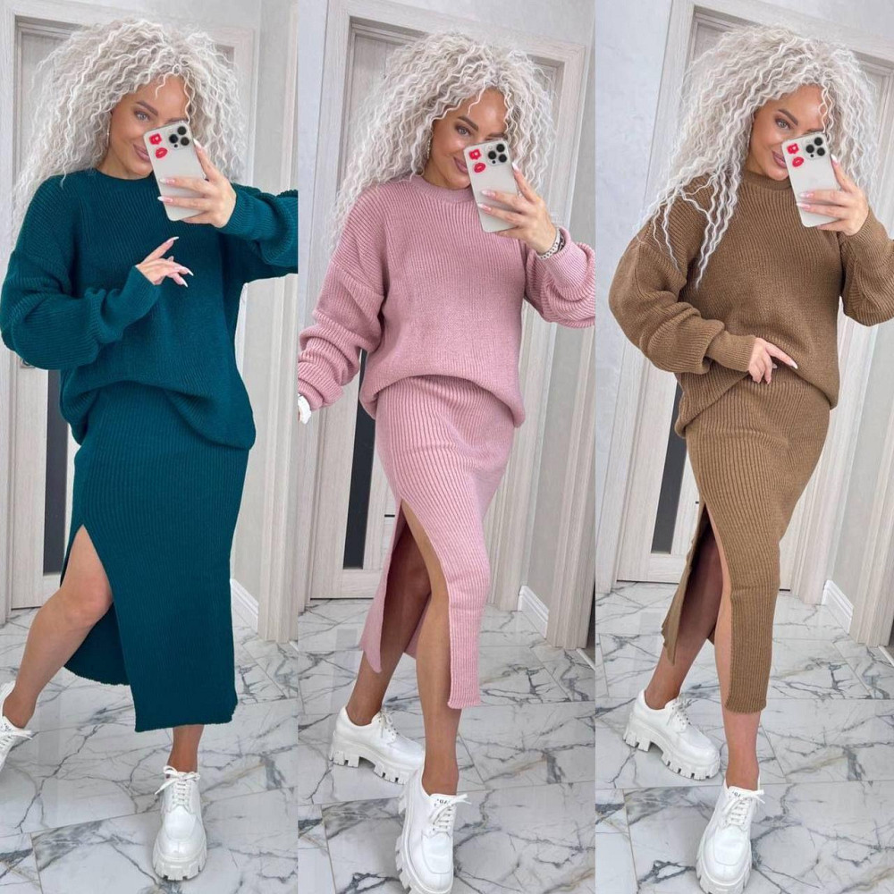 Женский вязаный костюм юбка с разрезом и джемпер.  42-50р. Киев - изображение 1