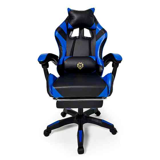 Геймерское кресло Primaveo с эргономичными подушками и выдвижной подставкой для ног, Черный/Синий Киев