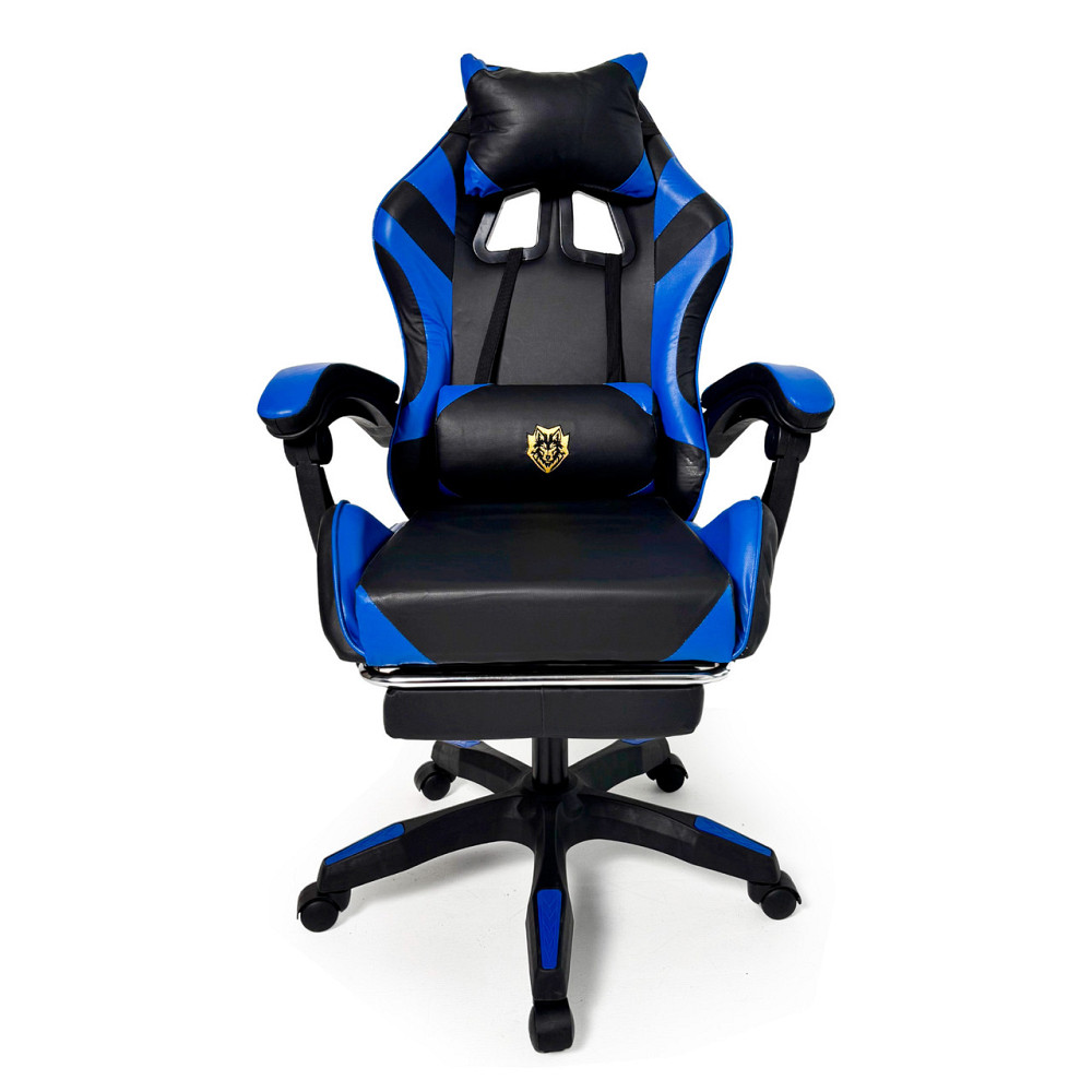 Геймерское кресло Primaveo с эргономичными подушками и выдвижной подставкой для ног, Черный/Синий Киев - изображение 2