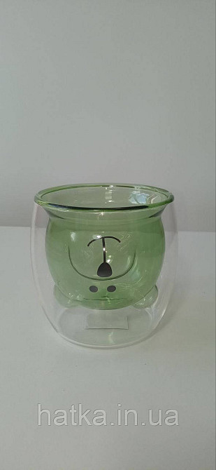 Піала без ручки чашка подвійне скло Olens "Зелений Умка" 250 мл зелена Київ - фото 3