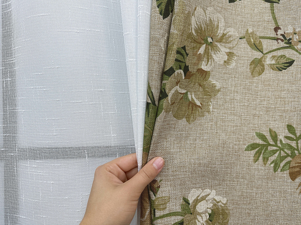 Комплект штор VR-Textil Лен Прованс 150х270 2шт и Тюль 500х270 2081ш-115т Бежевый с коричневым и белым 71-216/4 Киев - изображение 8
