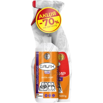 Спрей для чистки кухни Galax das PowerClean Для удаления жира 500 мл + Запаска 500 мл (4262396142924) Вінниця - фото 1
