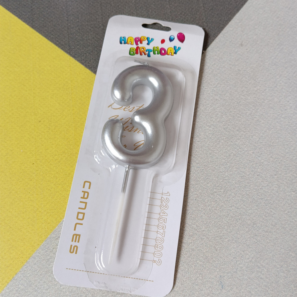 Свеча для торта 3 цифра серебро Киев - изображение 1