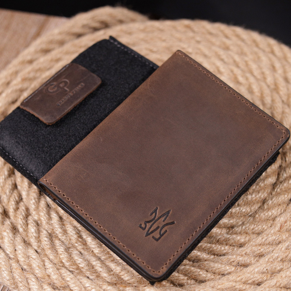 Надійна обкладинка з вінтажної шкіри на військовий квиток Тризуб ЗСУ GRANDE PELLE 16752 Коричнева Київ - фото 10