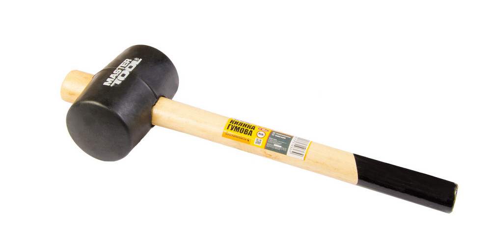 Киянки резиновая MASTERTOOL 60 мм 450 г ручка из дерева черная 02-0302 Ровно - изображение 1