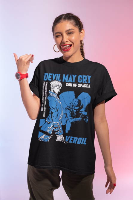 Футболка з аніме принтом Девіл Май Крй Віргіл оверсайз (S/M/L) Чорний AnimeJ0752 Дніпро - фото 3