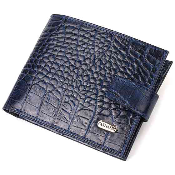 Містке горизонтальне портмоне для чоловіків з натуральної шкіри з тисненням під крокодила CANPELLINI 21883 Синє Київ