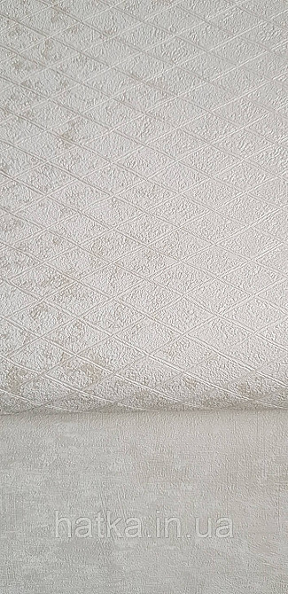 Шпалери вінілові на флізеліні Marburg Aura метрові смуги сіточкою структурні білі сріблясті Київ - фото 3