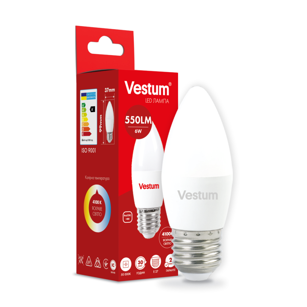Світлодіодна лампа Vestum C37  6W 4100K 220V E27 1-VS-1301 Дніпро - фото 3