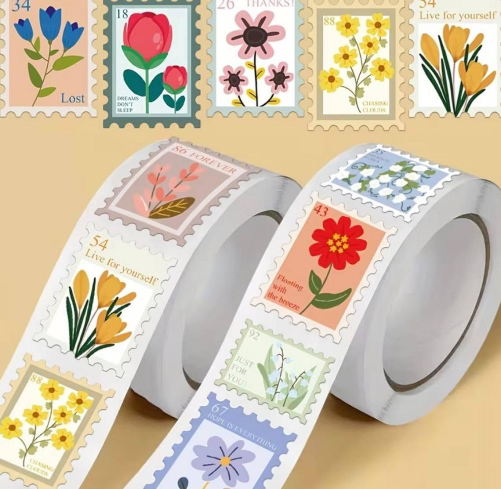 Наклейки декоративные марки с цветами 100 шт стикеры 2.5 см Киев - изображение 1