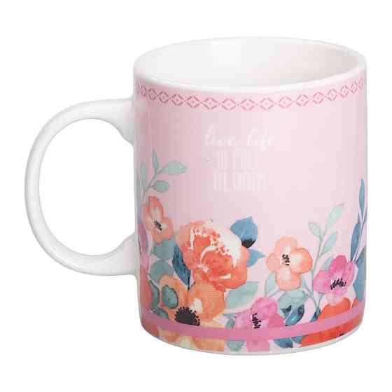 Чашка порцелянова з квітковим принтом 400 (мл) для чаю та кави Рожева RX-N240139P Коломыя