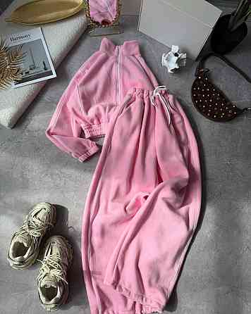 Теплий жіночий прогулянковий костюм із кантом двосторонній фліс. Рожевий Одеса