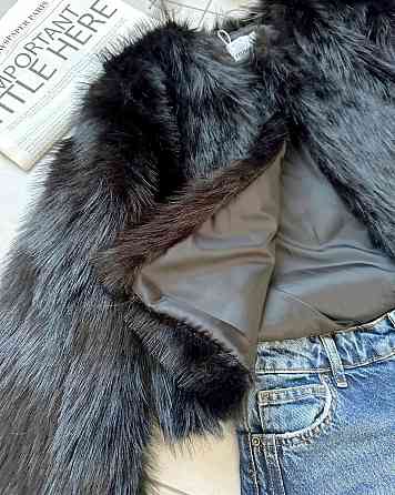 Женская укороченная оверсайз шуба без воротника искусственный мех Черный Одесса