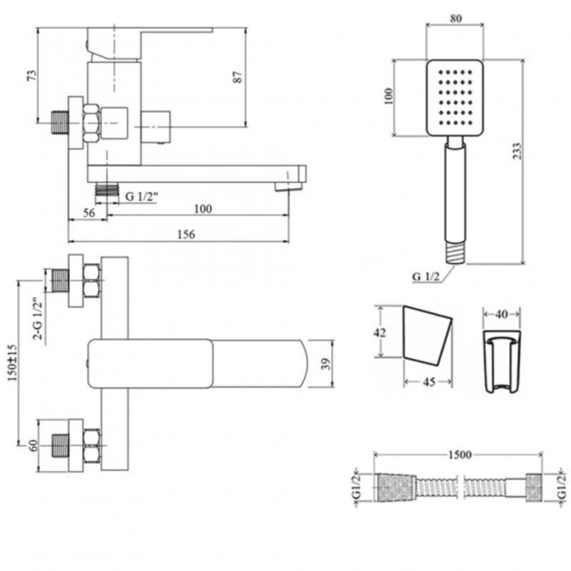 Змішувач для ванни Lidz (NKS) 10 30 006-1 New з душовим гарнітуром Nickel (k35) Київ - фото 2