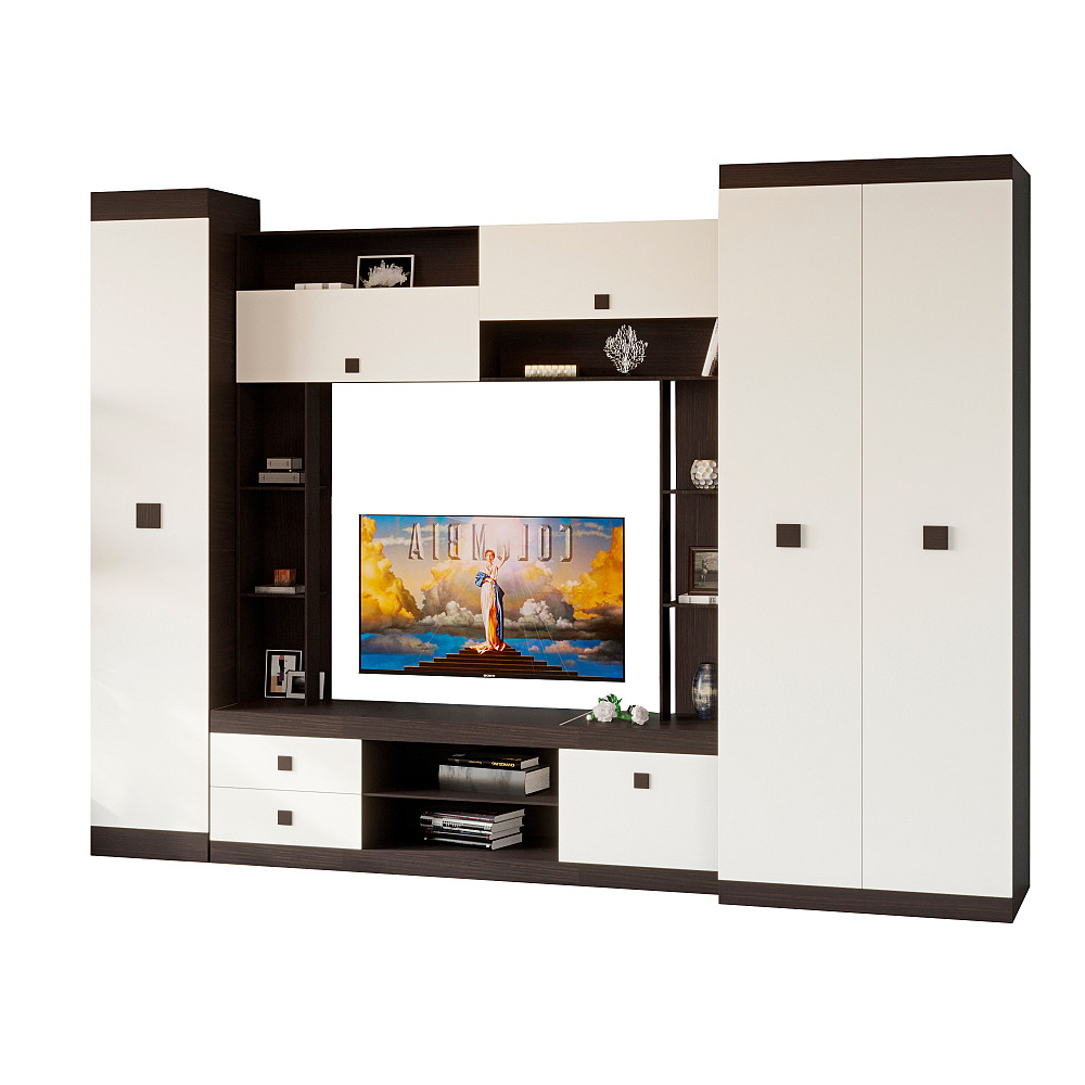 Стінка для вітальні Еверест Соната 3 (модульна - 3 елементи) венге темний + білий (DTM-2514) Дніпро - фото 2