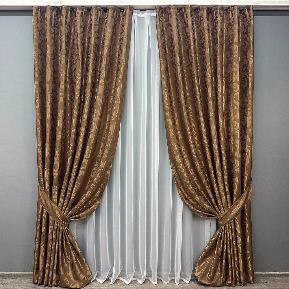 Комплект готовых штор VR-Textil Жаккард Вензель № 478ш Светло-коричневый 150х250 см 2 шт (39-176) Киев - изображение 10