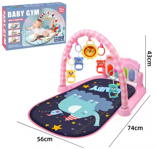 Детский игровой коврик с музыкальным пианино, подвесными игрушками, шкалой роста, розовый слон Каменец-Подольский - изображение 3