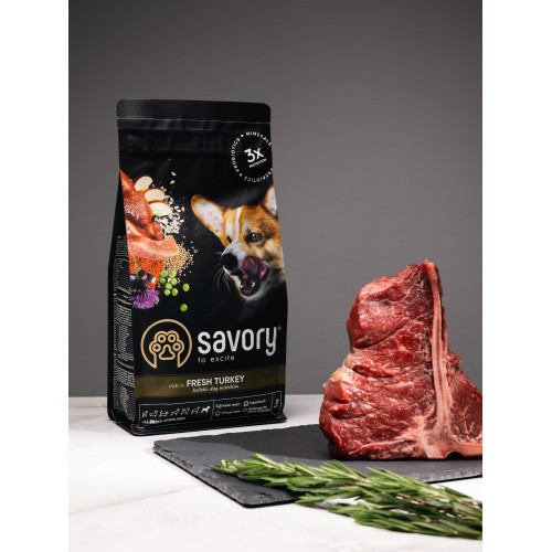 Корм сухий Savory All Breed Sterilised rich in Fresh Turkey для стерилізованих собак усіх порід зі свіжою індичкою 1 кг Київ - фото 7