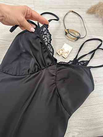 Жіноча стильна романтична сукня-комбінація дабл армані+мереживо Чорний, 46/48 Одеса