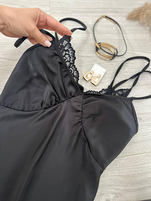 Жіноча стильна романтична сукня-комбінація дабл армані+мереживо Чорний, 46/48 Одеса - фото 2