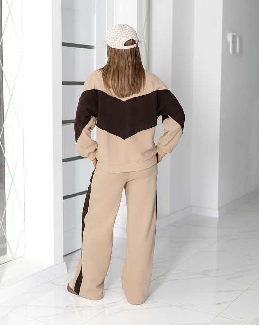 Спортивний флісовий костюм "Connect" | Батал Бежевый+шоколадный, 50-52 Київ - фото 4