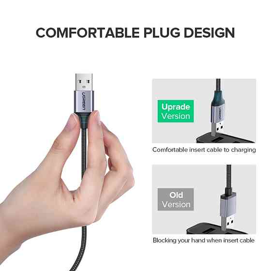 Кабель Micro USB Ugreen US290 60403 5V/2A для заряджання та передавання даних (Сірий, 3 м) Миколаїв