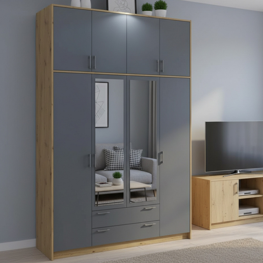 Шафа для одягу Doros Ронді з високою антресоллю і дзеркалом Дуб Артизан/Графіт 4 ДСП 160х52х260 (DRS-011879) Дніпро - фото 1