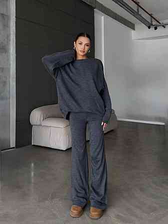 Жіночий затишний базовий костюм двійка з турецької ангори-кашемір Графіт, 42/44 Одеса