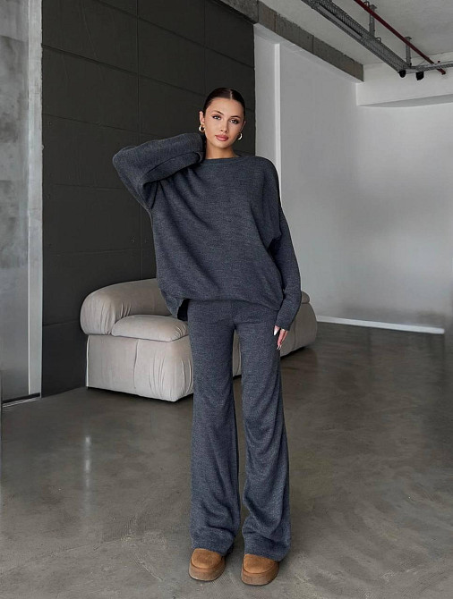 Жіночий затишний базовий костюм двійка з турецької ангори-кашемір Графіт, 42/44 Одеса - фото 1