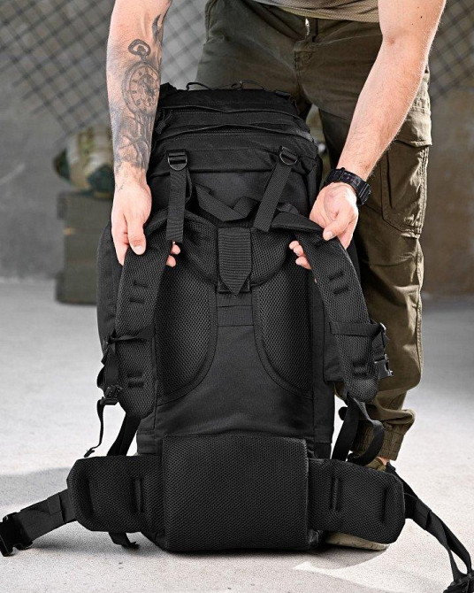 Тактический рюкзак с металлическим каркасом на 100 литров. Каркасный рюкзак. черный РП7469 Одесса - изображение 5