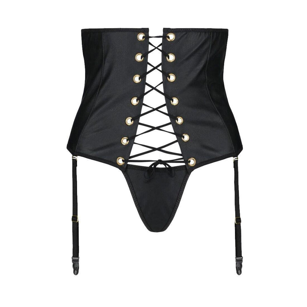 Пояс-корсет из экокожи Passion CELINE SET with Open Bra 6XL/7XL, black, шнуровка, пажи, стринги Sex Aura Киев - изображение 3