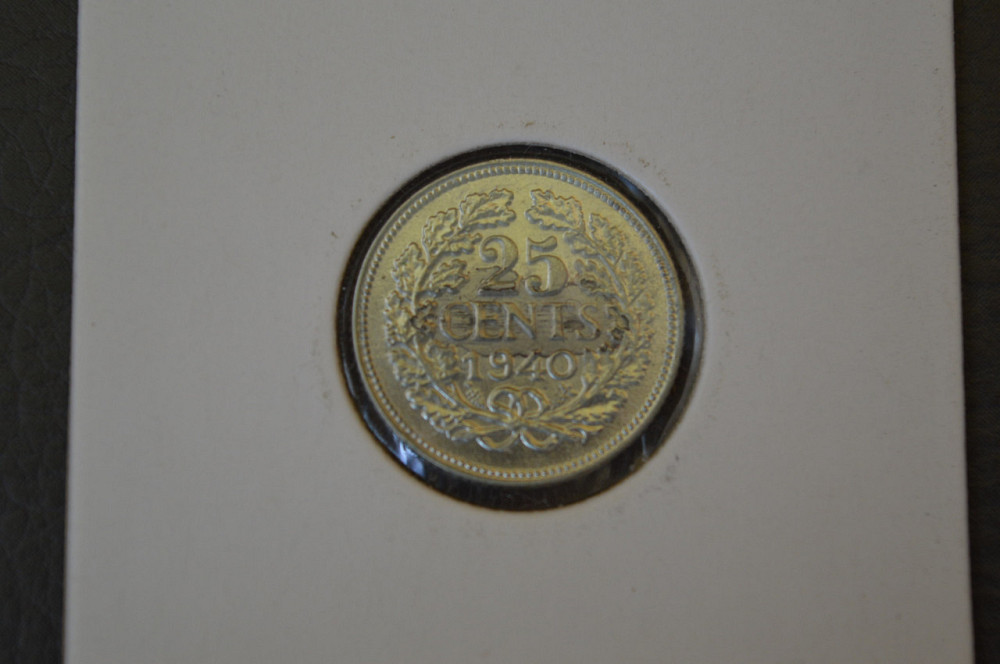 Нідерланди 25 центів 1940 рік ( срібло ) холдер. Стан Полтава - фото 1