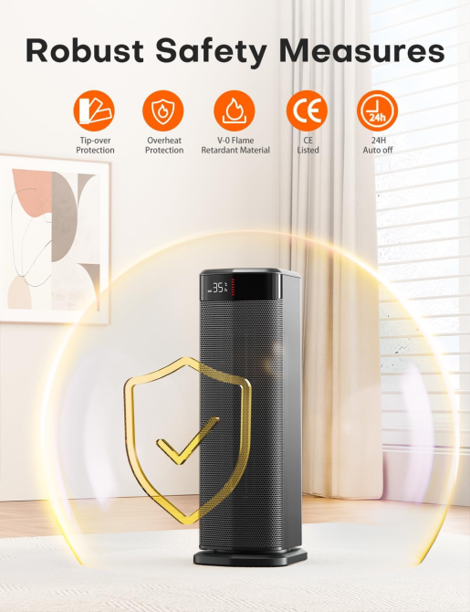 Керамічний обігрівач QEXREED 2000 Вт PTC, ECO, термостат 15–35°C, поворот 90°, пульт, таймер 24 год Київ - фото 9