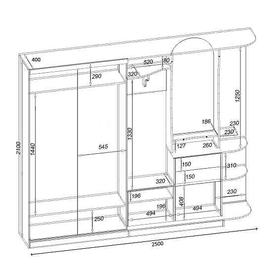 Прихожая Люкс-купе LUX, Бетон, 2500/400/2100 Львов