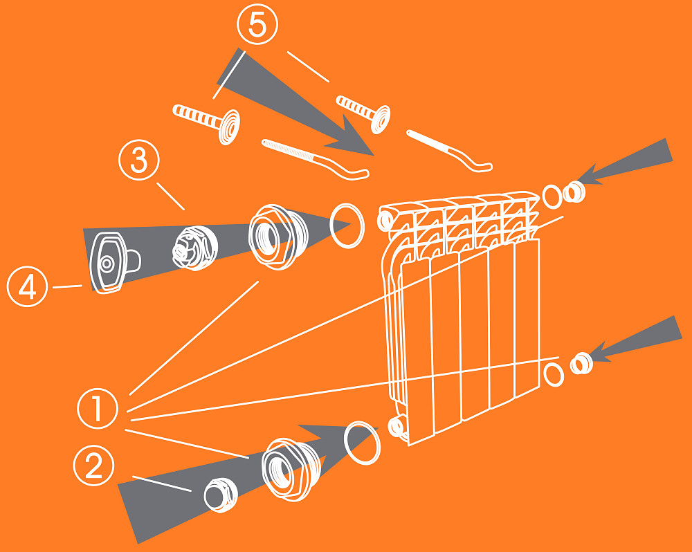 Комплект футорок секційного радіатора CRISTAL NR-2014 3/4″ з 2-кронштейнами (HT 405) Тернопіль - фото 2