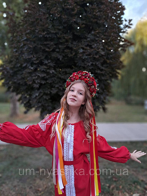 Віночок український червоний сценічний зі стрічками Кривий Ріг - фото 6