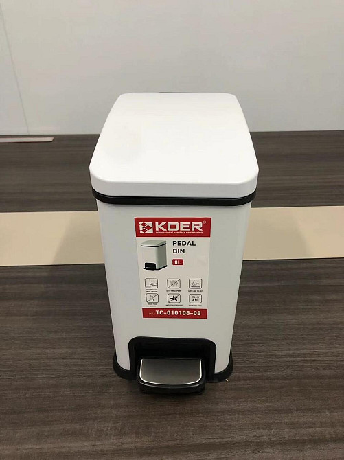 Відро для сміття з плавним закриванням прямокутне Koer TC-010108-08 8 л колір білий антипалець (KR5592) Чернівці - фото 6