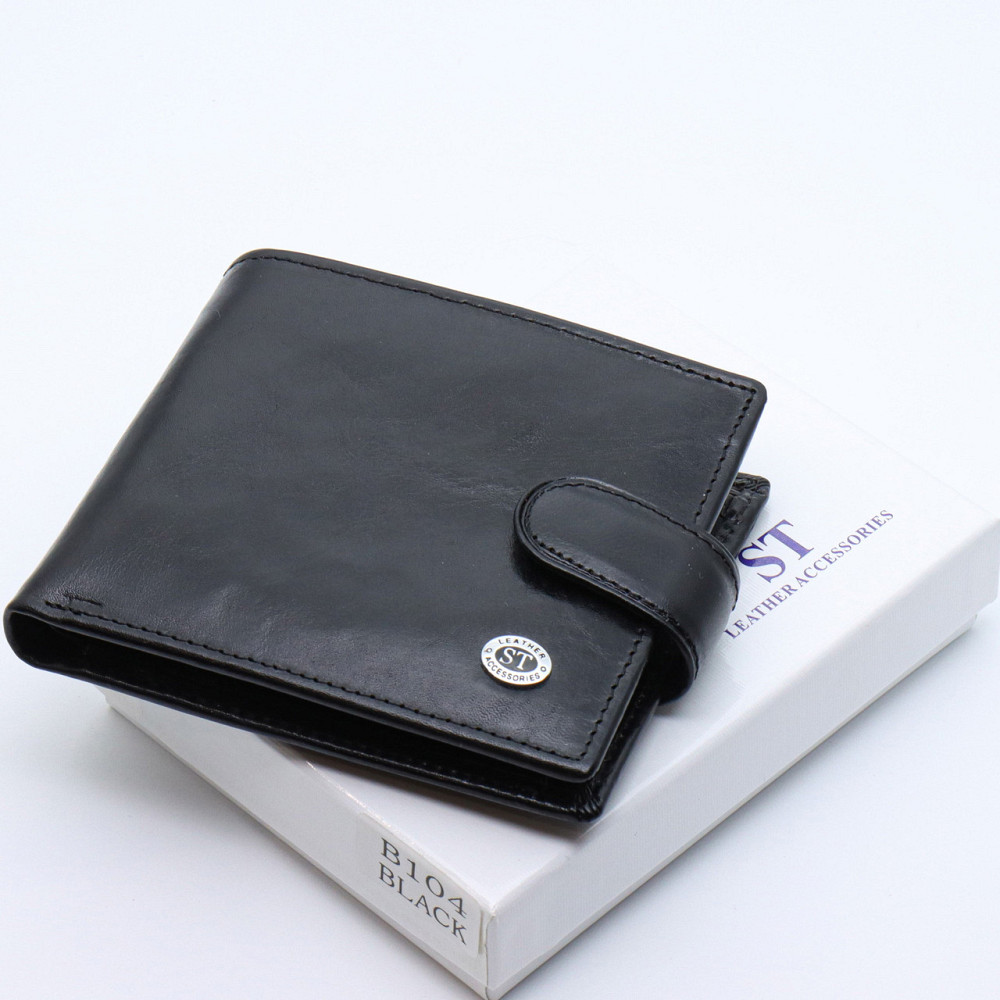 Мужское кожаное портмоне на кнопке ST Leather ST104 Черный Киев - изображение 11