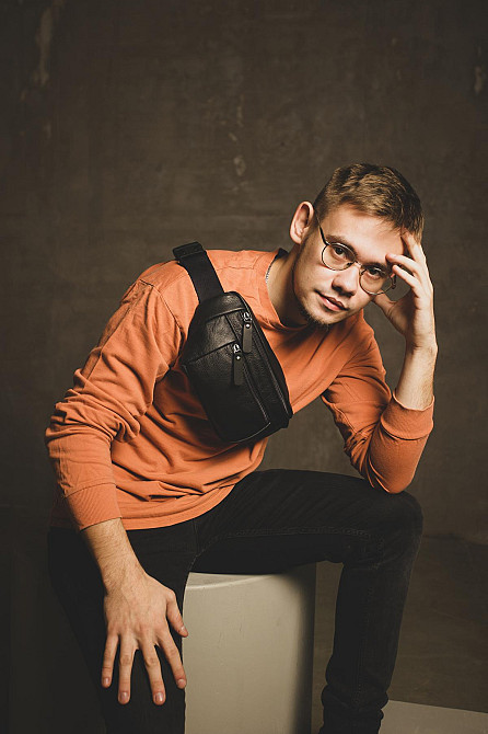 Чоловіча сумка-бананка на пояс з натуральної шкіри SL007 (Чорна) Суми - фото 3