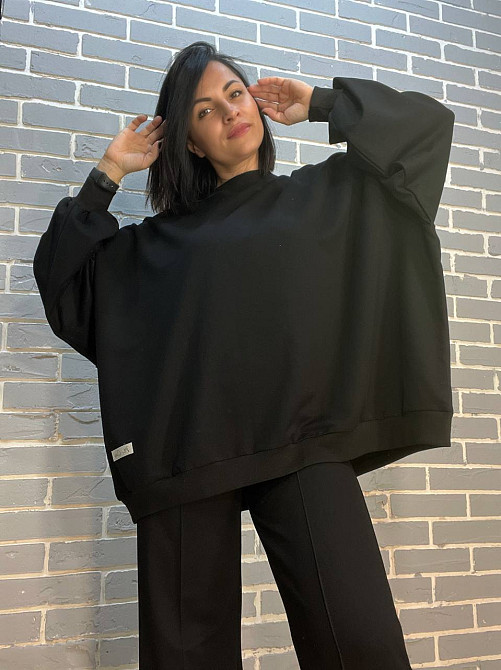 Костюм жіночий MY CITY 3044-8286 світшот широкий оверсайз та брюки палаццо зі стрілкою, чорний, L Одеса - фото 4