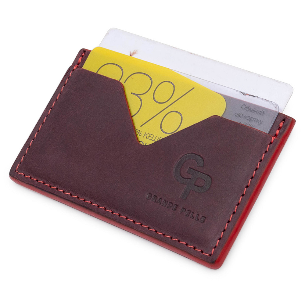 Кожаный женский картхолдер Бордовый (GRANDE PELLE) Киев - изображение 9