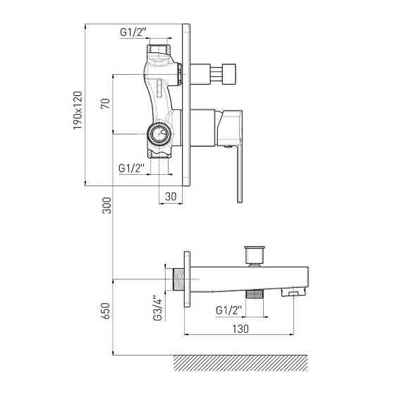 Змішувач для ванни прихованого монтажу Volle Sota із виливом cromo 1538.100301 Київ