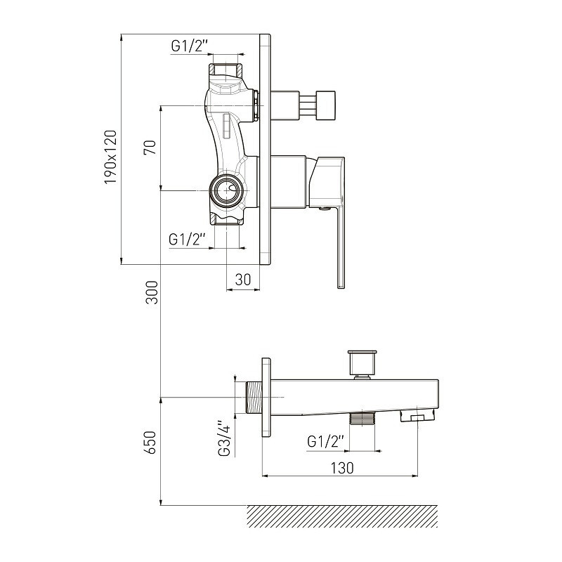 Змішувач для ванни прихованого монтажу Volle Sota із виливом cromo 1538.100301 Київ - фото 2