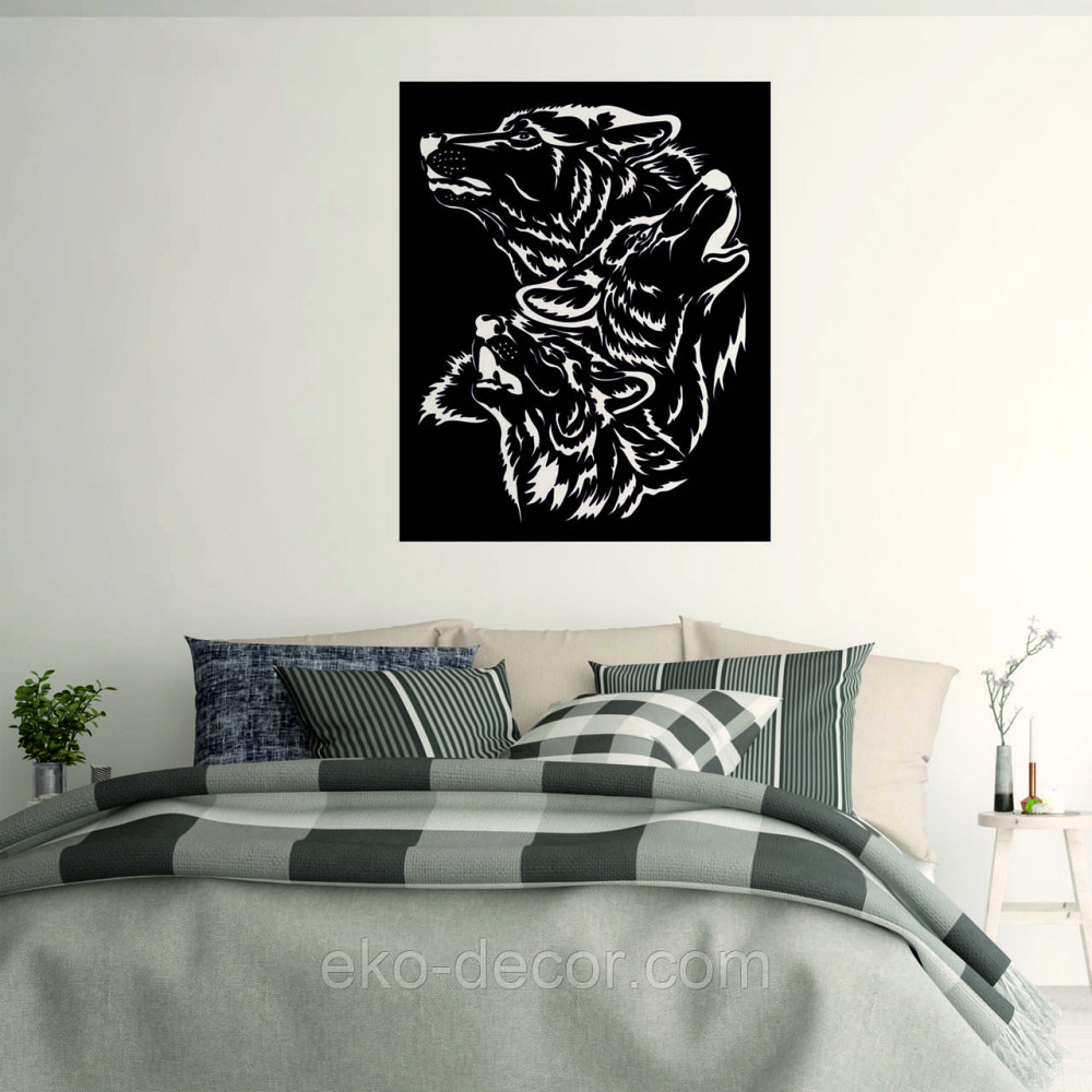 Декоративное настенное Панно «Волки» Декор на стену 70*56 см, Черный Киев - изображение 4