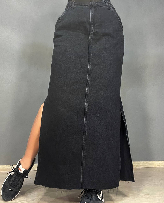 Спідниця жіноча Zeo Basic 3810 джинсова розрізи по боках довга чорна, чорний, 32 Київ - фото 15