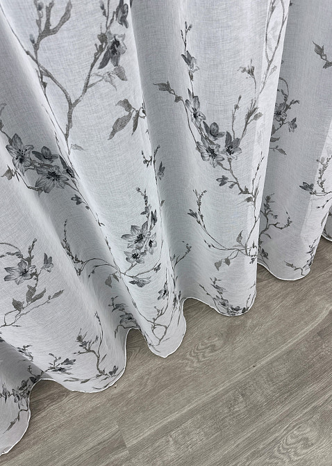 Тюль батист, колекція «Flora» колір білий з сірим принтом 1541т Київ - фото 7