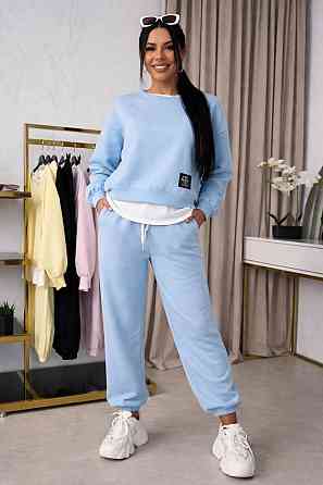 Женский прогулочный костюм двойка: кофта и штаны двунитка Голубой, 50/52 Одесса